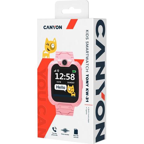 Smartwatch Canyon KW-31 Tony Kids με κάμερα και υποδοχή SIM CNE-KW31RR Pink. Προϊόντα τεχνολογίας από το Oikonomou-shop